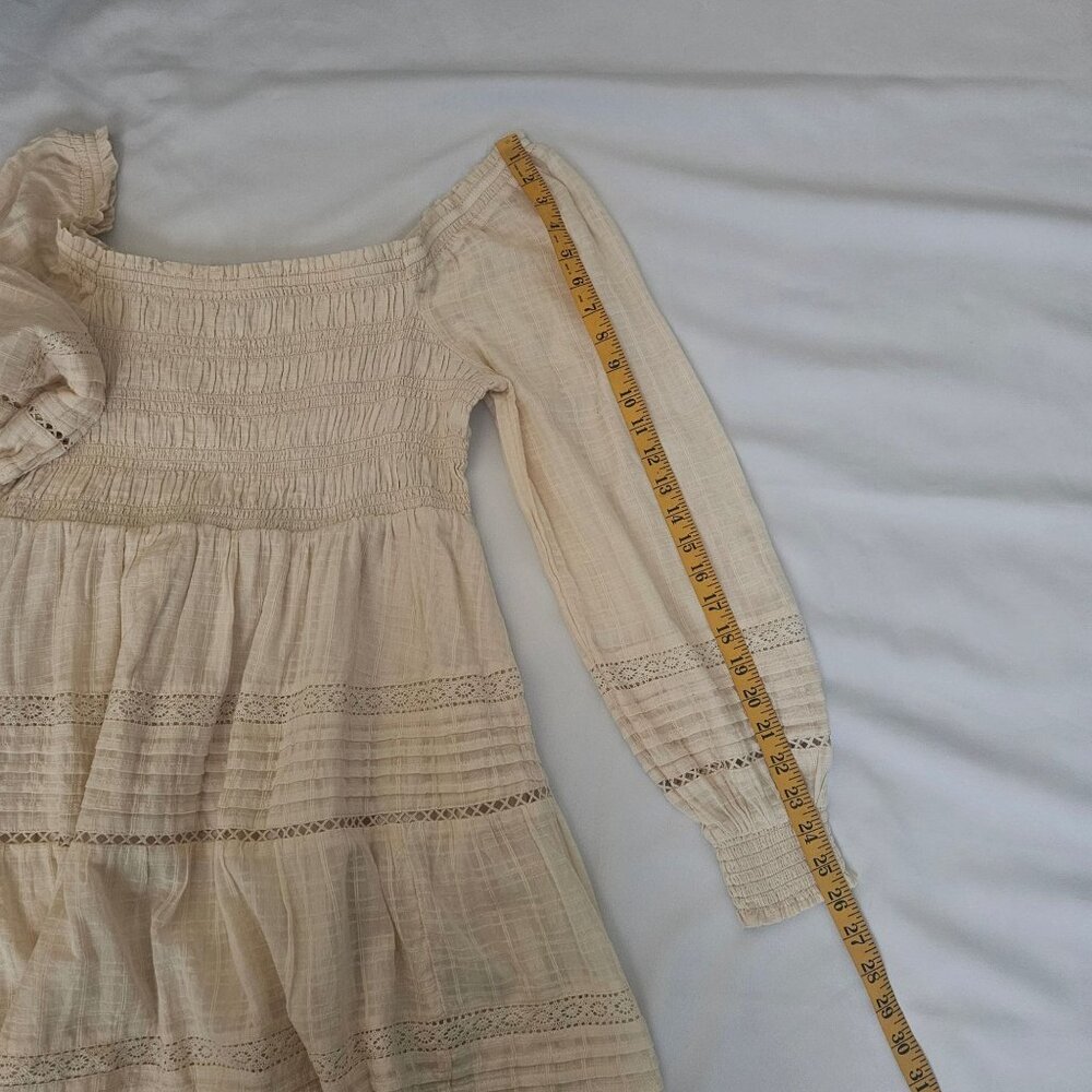 American Eagle Beige Boho Smocked Long Sleeve Mini Dress Women's Size Large - Picture 14 of 16